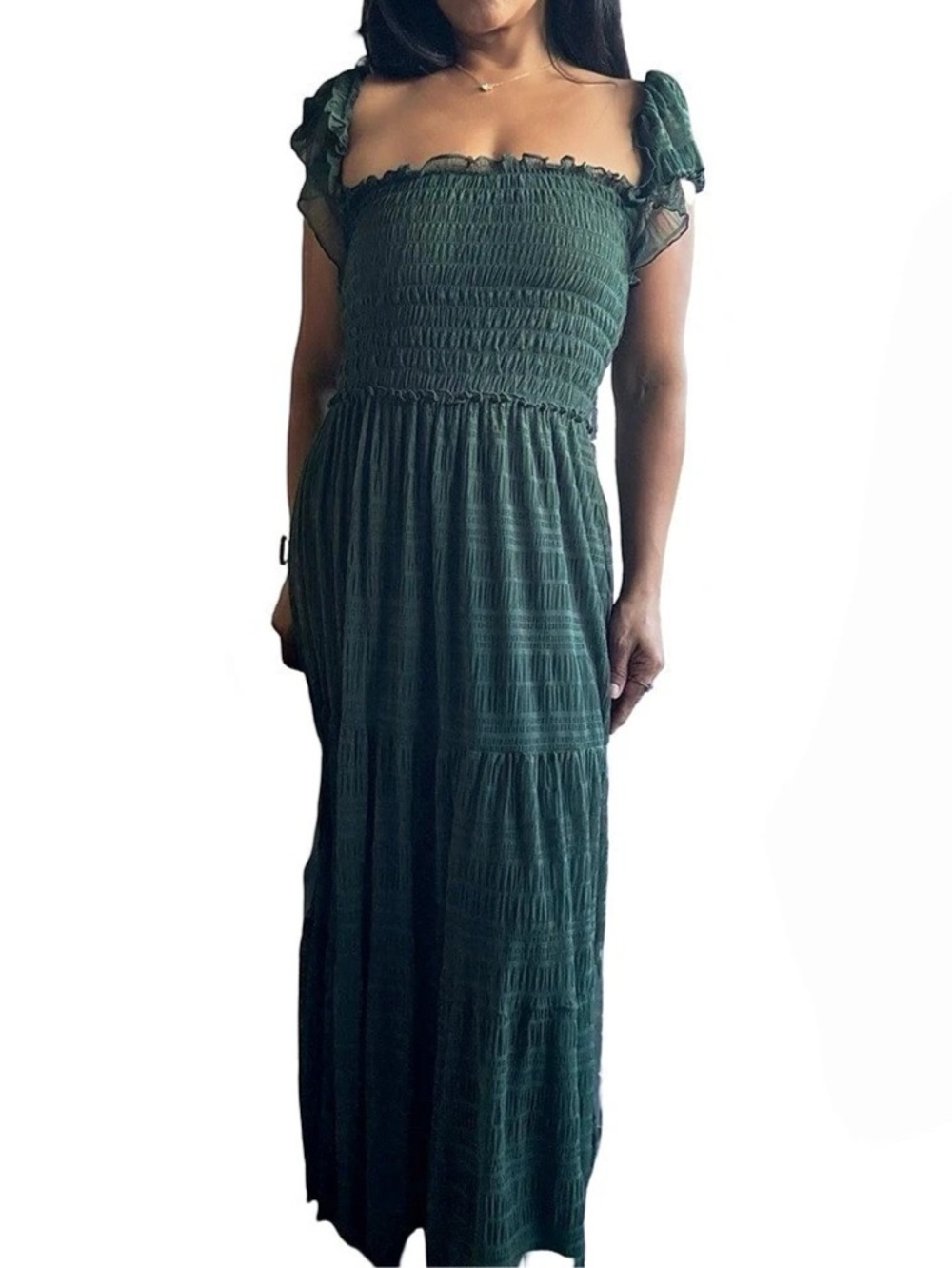 Max Studio Smocked Maxi Dress in Green Size Small Like New